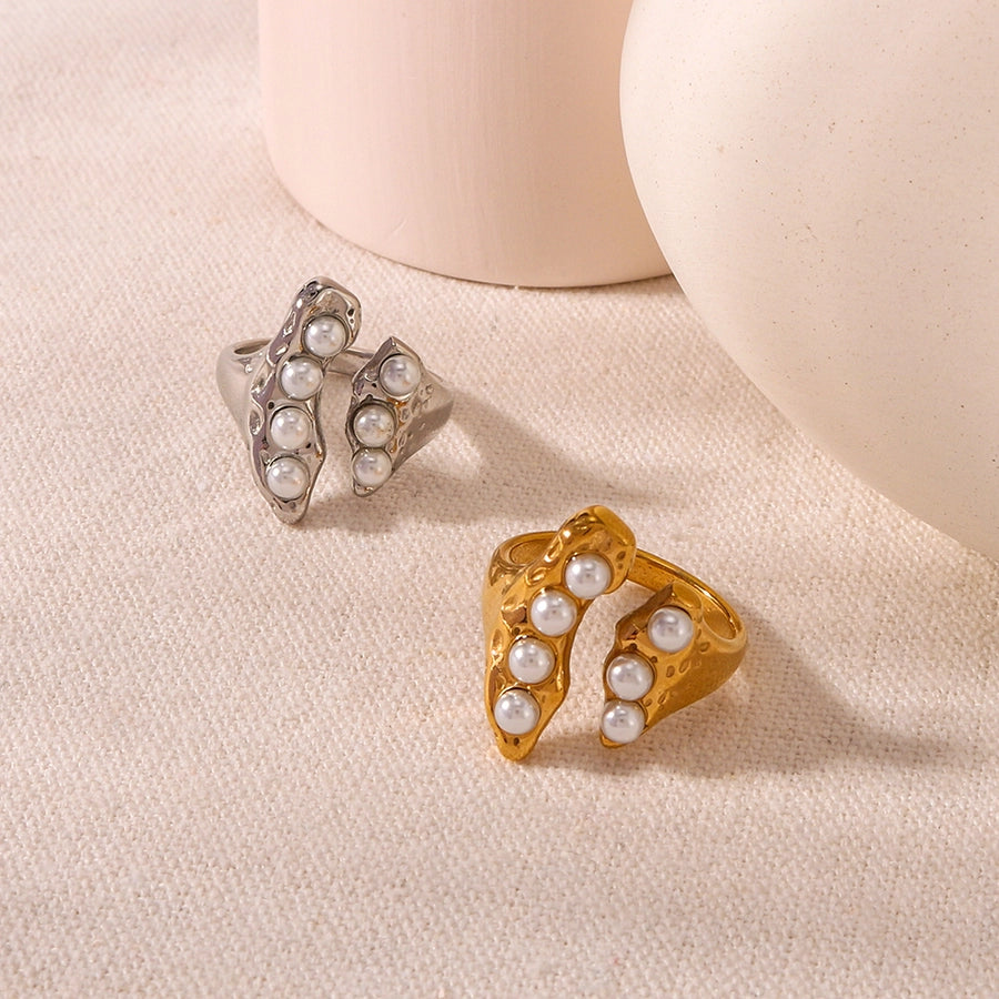 Jewelry IG Style Simple Style Pea 304 Stainless Steel Artificial Pearls 18K Gold Plated Inlay Open Rings