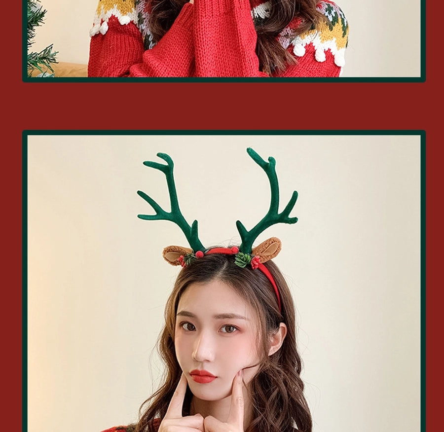 Internet Celebrity  Christmas Girl Heart Christmas Hair Band Cute Elk Horn Hair Accessories Pressure Hair Band