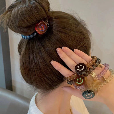 Korean New Acetic Acid Jelly Square Smile Phone Line Hair Ring Dopamine Girl Hair Rope Women
