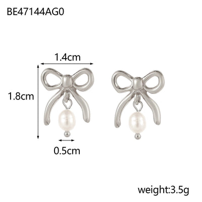 1 Pair Elegant Bow Knot 304 Stainless Steel 18K Gold Plated Drop Earrings