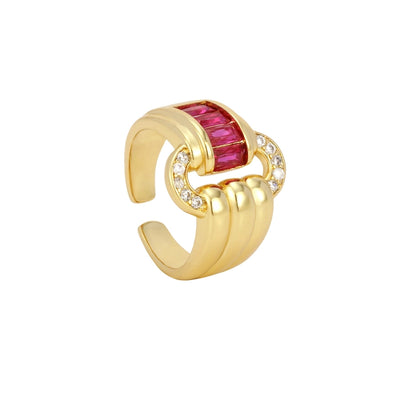 Jewelry IG Style Shiny Oval Copper Zircon Inlay Open Rings