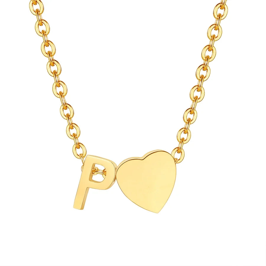 Jewelry Simple Style Commute Letter Heart Shape 201 Stainless Steel Plating Pendant Necklace