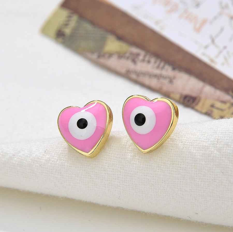 Copper Plating 18K Color-Retaining Dripping Glossy Heart Shape Eye Ear Studs Earrings