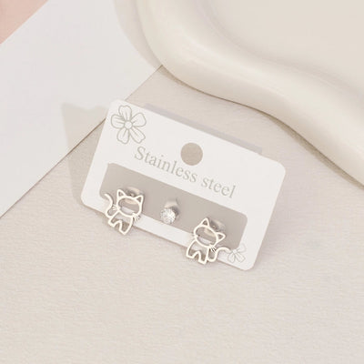 1 Set Halloween Cute Sweet Animal Cat Bat Polishing Inlay 304 Stainless Steel Zircon 18K Gold Plated Ear Studs