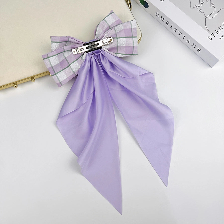 Sweet Plaid Bow Knot Cloth Hair Clip 1 Piece