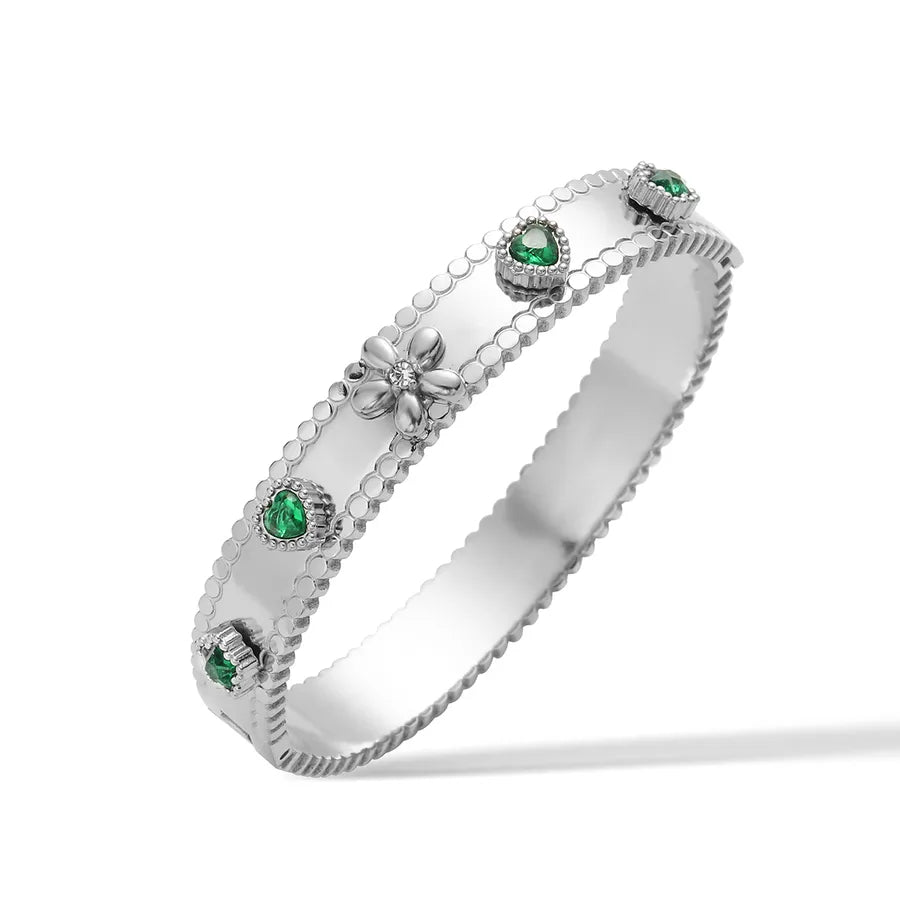 Retro Simple Style Commute Heart Shape Flower 304 Stainless Steel Zircon Bangle In Bulk