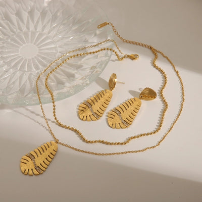 Jewelry Retro Exaggerated Commute Wings 304 Stainless Steel Zircon 18K Gold Plated Inlay Earrings Necklace