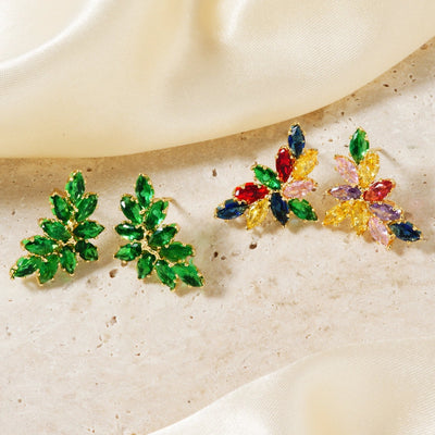 1 Pair Elegant Artistic Streetwear Leaf Asymmetrical Copper Glass Zircon K Gold Plated Rhodium Plated Ear Studs
