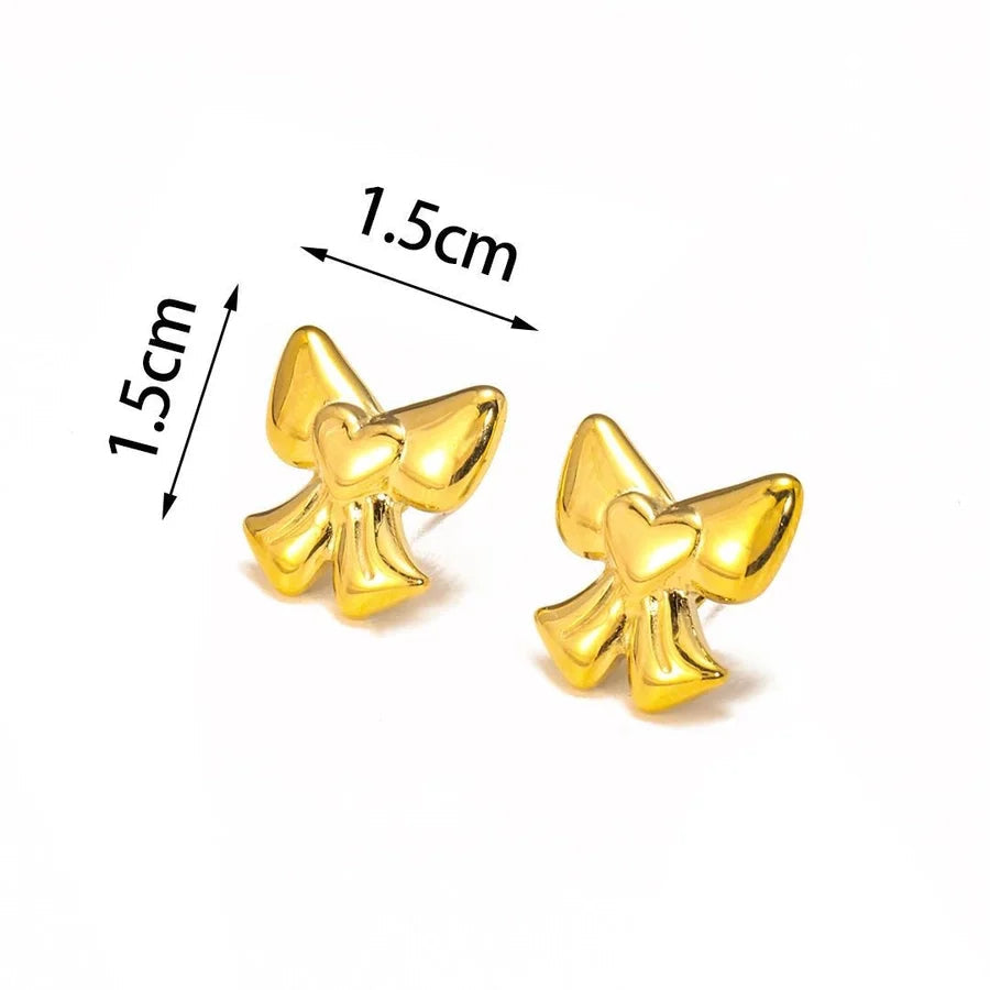 1 Pair Elegant Bow Knot 304 Stainless Steel 18K Gold Plated Drop Earrings