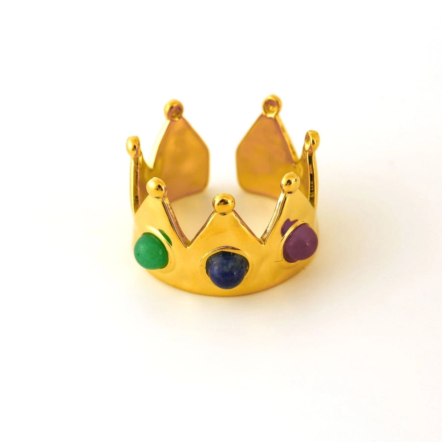 Jewelry Elegant Classic Style Crown 304 Stainless Steel Natural Stone Inlay Open Rings