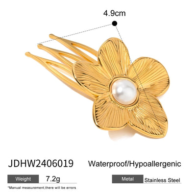 Women's IG Style Marine Style Starfish Flower Shell 304 Stainless Steel Inlay Pearl Hair Clip Insert comb
