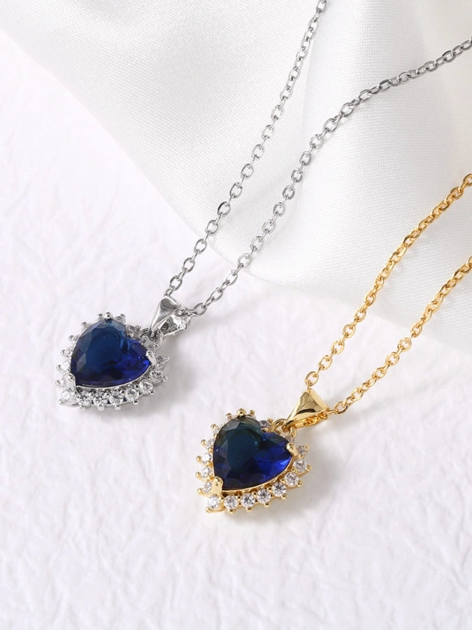 Jewelry Modern Style Simple Style Heart Shape 201 Stainless Steel Copper Zircon 18K Gold Plated Inlay Pendant Necklace