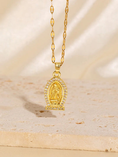 Copper Plating Virgin Mary Zircon Pendant Necklace