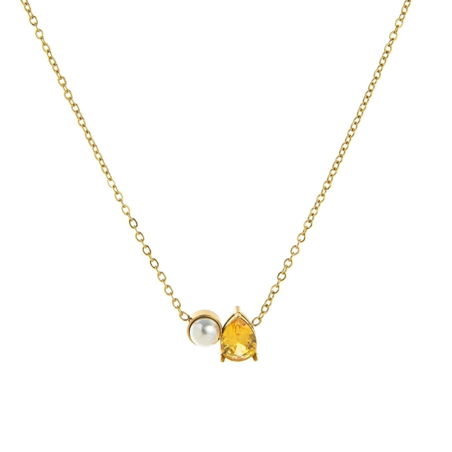 Jewelry Retro Shiny Water Droplets Titanium Steel Pearl Zircon 18K Gold Plated Inlay Necklace