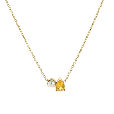 Jewelry Retro Shiny Water Droplets Titanium Steel Pearl Zircon 18K Gold Plated Inlay Necklace