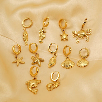 1 Pair Marine Style Modern Style Classic Style Starfish Crab Shell Plating 304 Stainless Steel 18K Gold Plated Drop Earrings