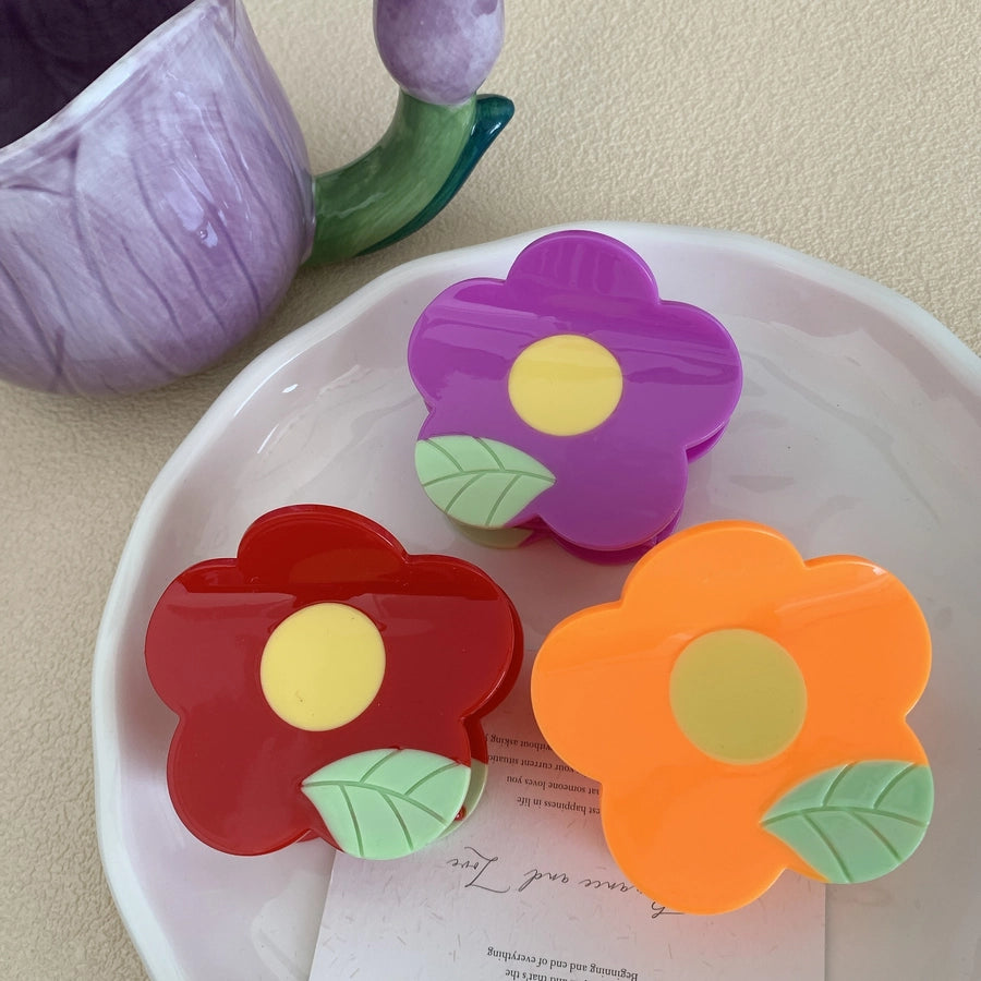 women's sweet simple style flower acetic acid sheets hair claws