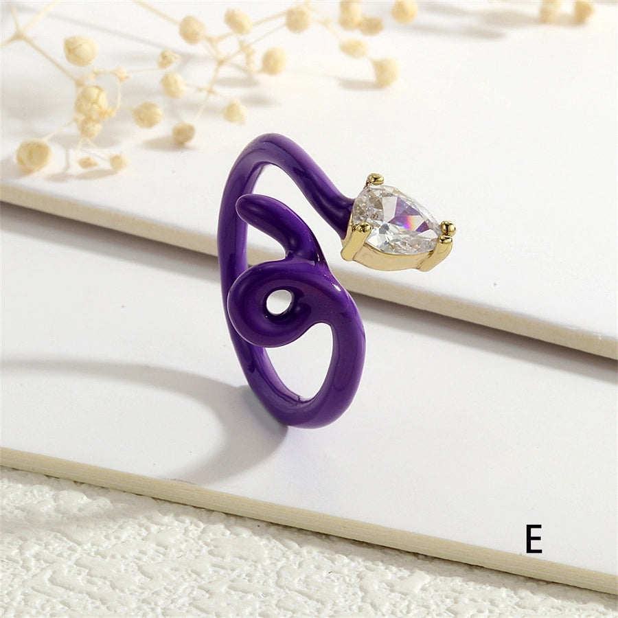 Copper Enamel Inlay Snake Zircon Open Rings