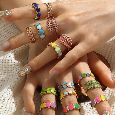 Jewelry IG Style Star Leaves Heart Shape 304 Stainless Steel Open Rings