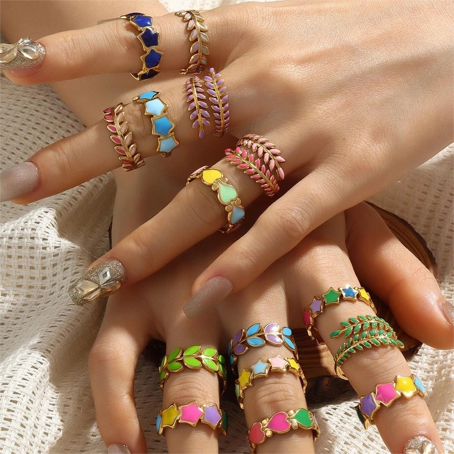 Jewelry IG Style Star Leaves Heart Shape 304 Stainless Steel Open Rings