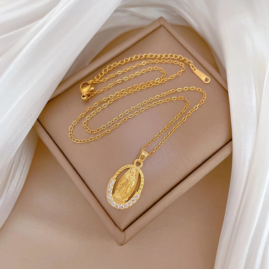 Jewelry Classic Style Roman Style Portrait Titanium Steel Copper Zircon Gold Plated Pendant Necklace