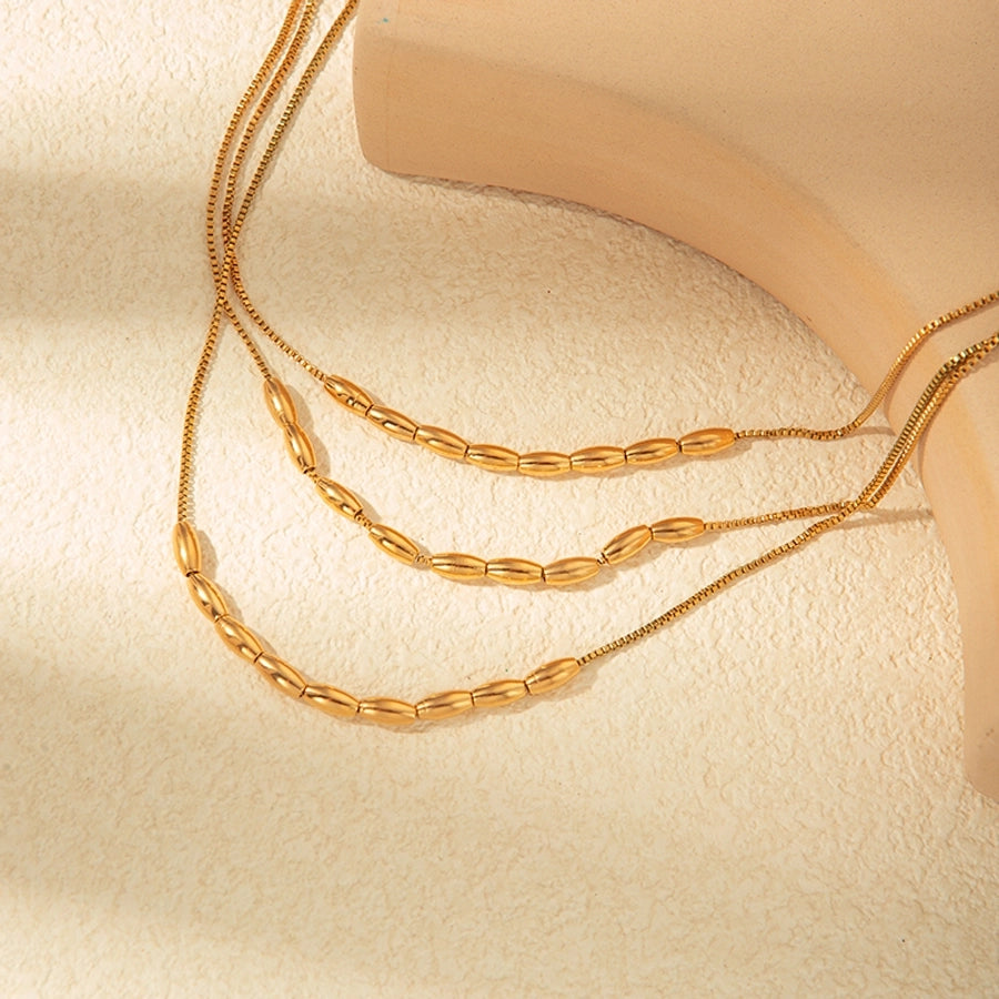 Jewelry Elegant Lady Geometric 304 Stainless Steel Zircon 14K Gold Plated Plating Three Layer Necklace Necklace