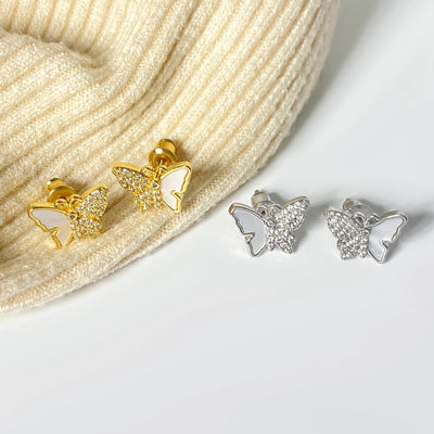 1 Pair Fairy Style Elegant Novelty Butterfly Inlay Copper Shell Zircon Ear Studs