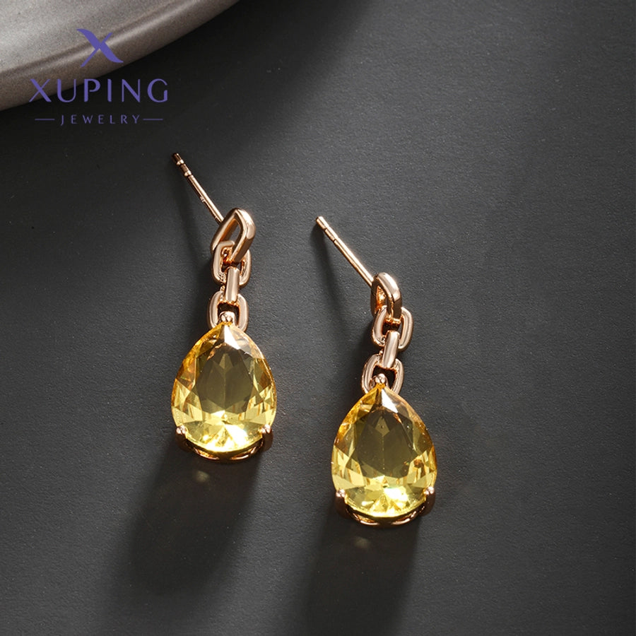 1 Pair Elegant Luxurious XUPING Water Droplets Plating Copper Artificial Gemstones 18K Gold Plated Drop Earrings