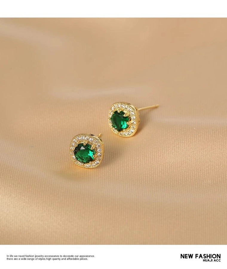 Ju Jingyi  Emerald Ear Stud Women's Advanced Design Sense Ear Clip Earrings  Sterling Silver Ear Accessories Anti-allergic Moisture