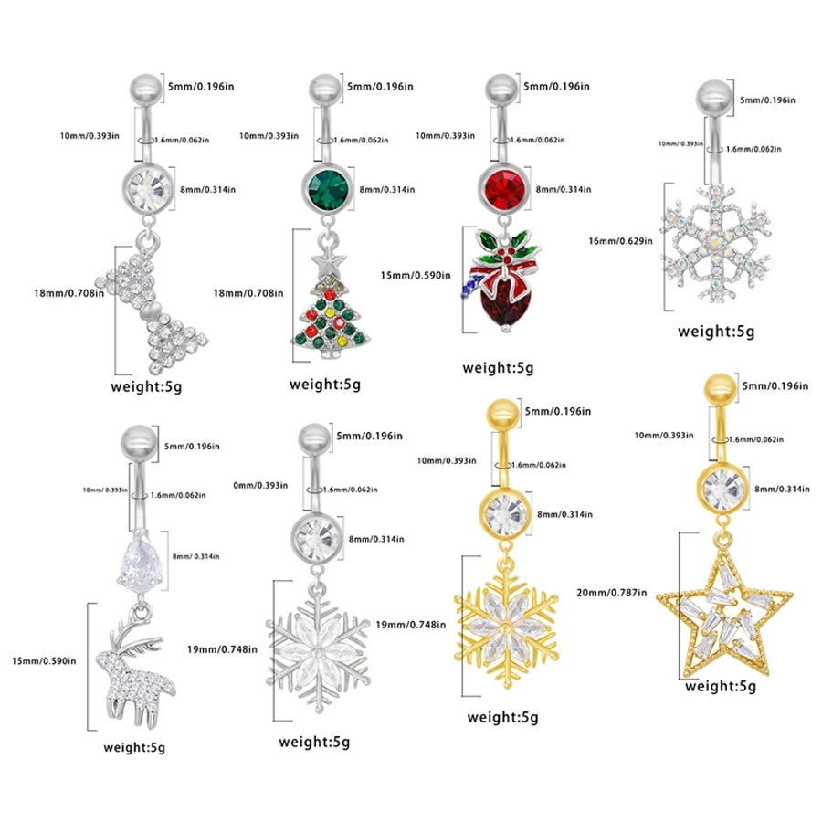 1 Piece Belly Rings Sexy Classic Style Snowflake 316 Stainless Steel  Alloy Plating Rhinestones Glass 18K Gold Plated White Gold Plated