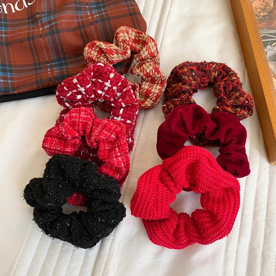 Women's Casual Plaid Solid Color Cloth Fabric Flannel Hair Tie