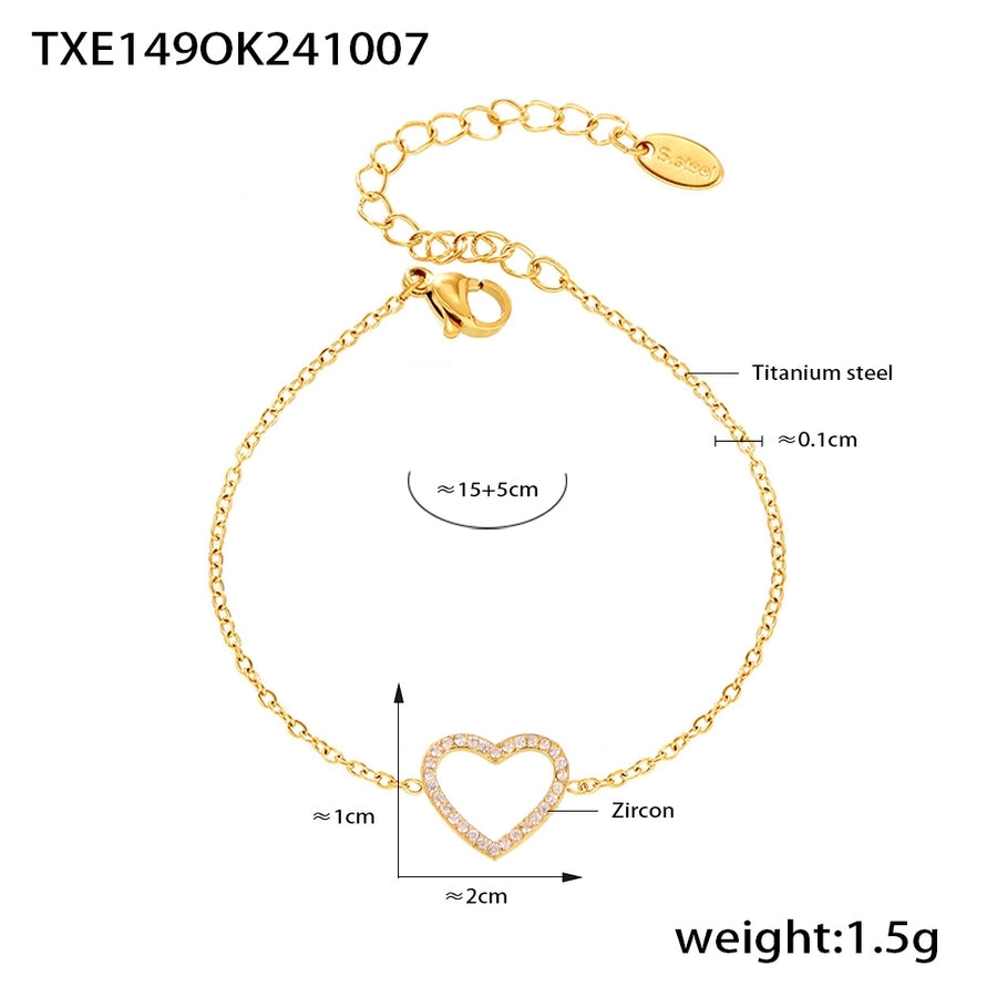 Jewelry Elegant Luxurious Vacation Heart Shape Titanium Steel 18K Gold Plated Plating Jewelry Set