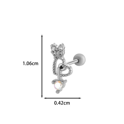 1 Piece IG Style Simple Style Korean Style Heart Shape Butterfly Bow Knot Inlay 316 Stainless Steel  Copper Zircon Ear Studs