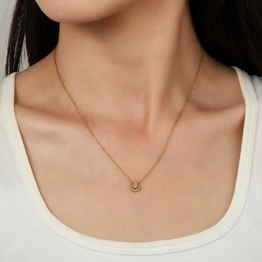 Jewelry Vintage Style French Style Geometric Water Droplets Titanium Steel Natural Stone 14K Gold Plated Plating Pendant Necklace