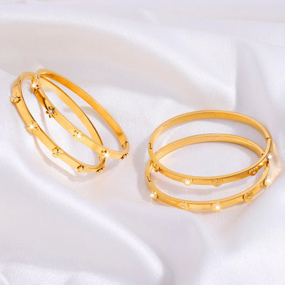 IG Style Sweet Round Heart Shape Flower Titanium Steel Zircon Bangle In Bulk