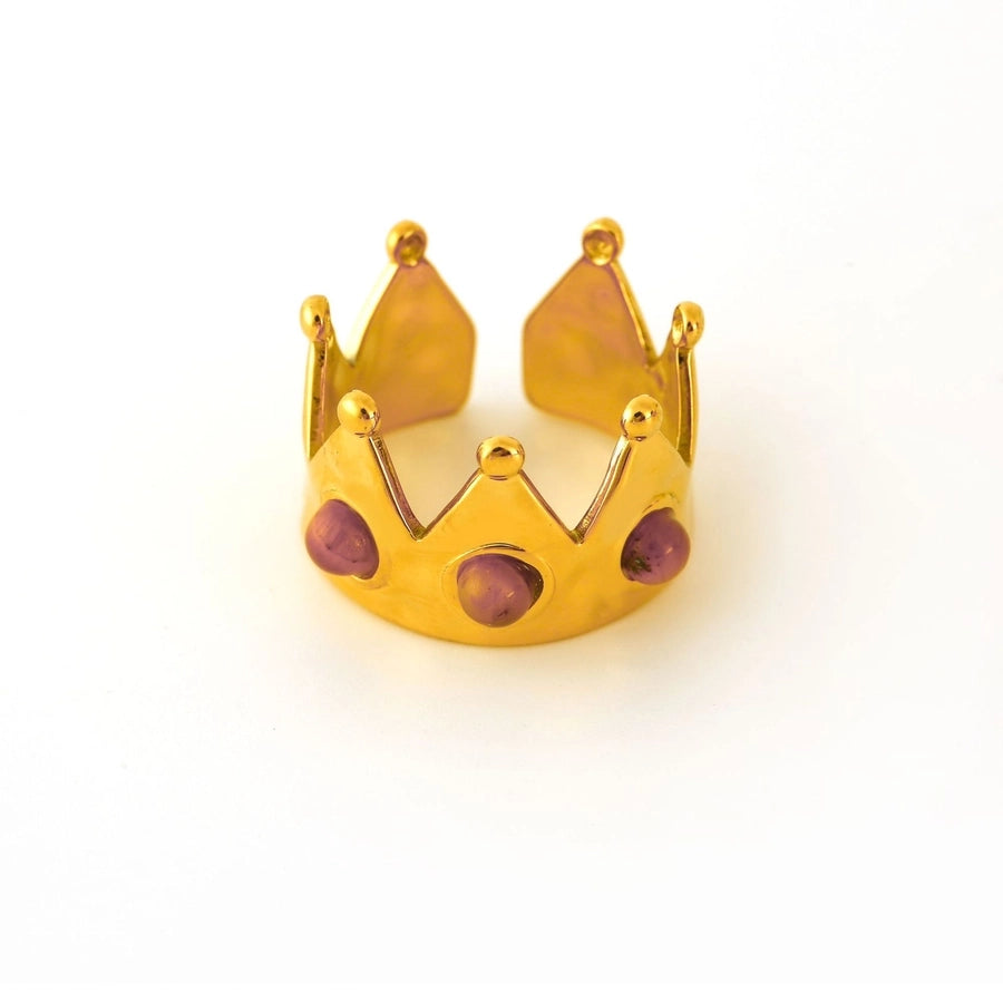 Jewelry Elegant Classic Style Crown 304 Stainless Steel Natural Stone Inlay Open Rings