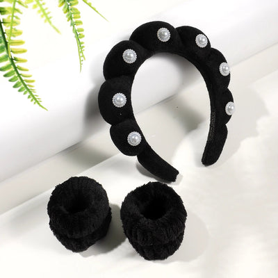Women's Casual Solid Color Flannel Inlay Artificial Pearls Hair Band
