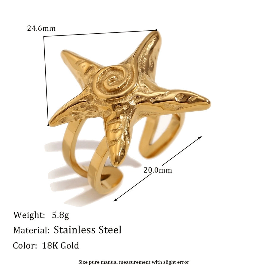 Jewelry Retro Starfish Titanium Steel 18K Gold Plated Plating Rings Earrings Necklace