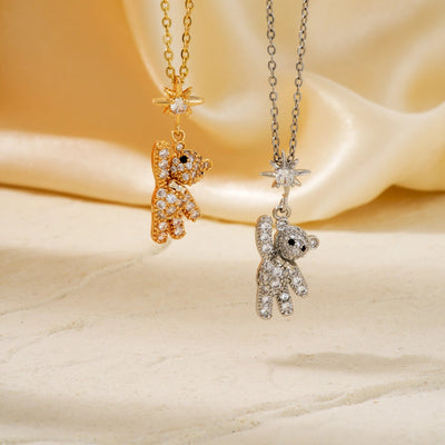 304 Stainless Steel Copper K Gold Plated Rhodium Plated Inlay Bear Zircon Pendant Necklace