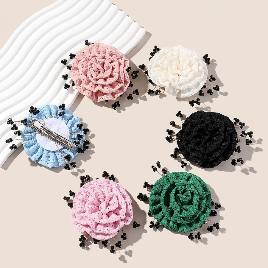 Women's Sweet Solid Color Flower Cloth Flowers Hair Clip