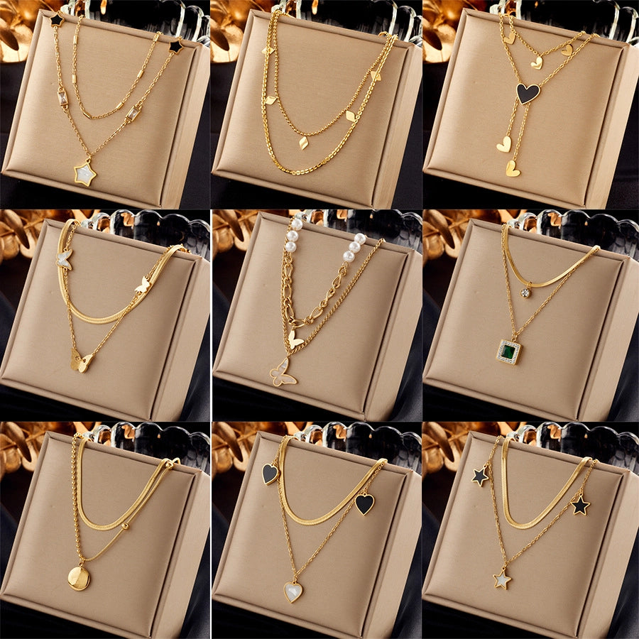 Jewelry Lady Star Heart Shape Butterfly Titanium Steel Irregular Plating Necklace