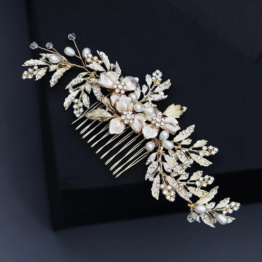 simple new pearl flower leaf hair clip