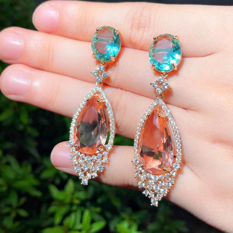 1 Pair Elegant Sweet Oversized Water Droplets Inlay Copper Zircon Rose Gold Plated Rhodium Plated Drop Earrings