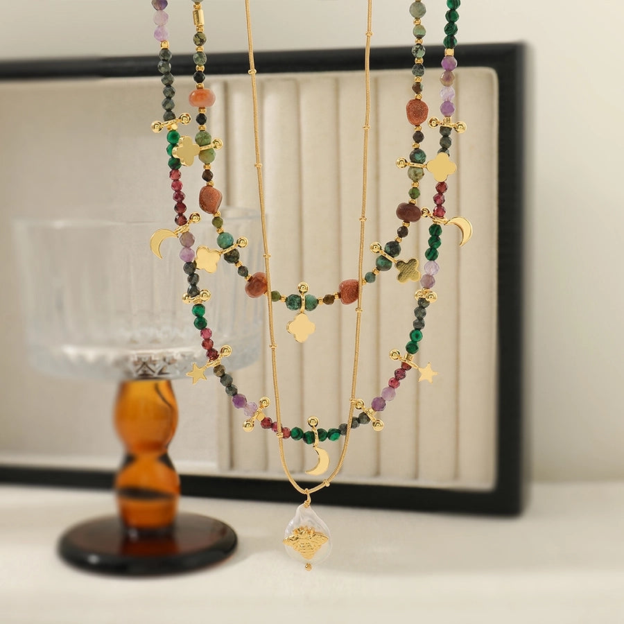 Casual Cute Commute Irregular natural stone Copper Beaded Chain Necklace In Bulk