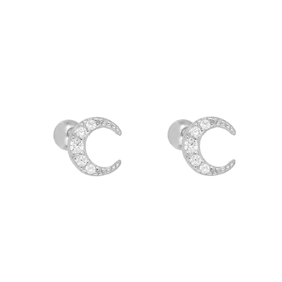1 Pair IG Style Moon Inlay Copper Zircon Ear Studs