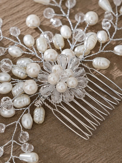 simple style flower artificial pearl inlay pearl insert comb