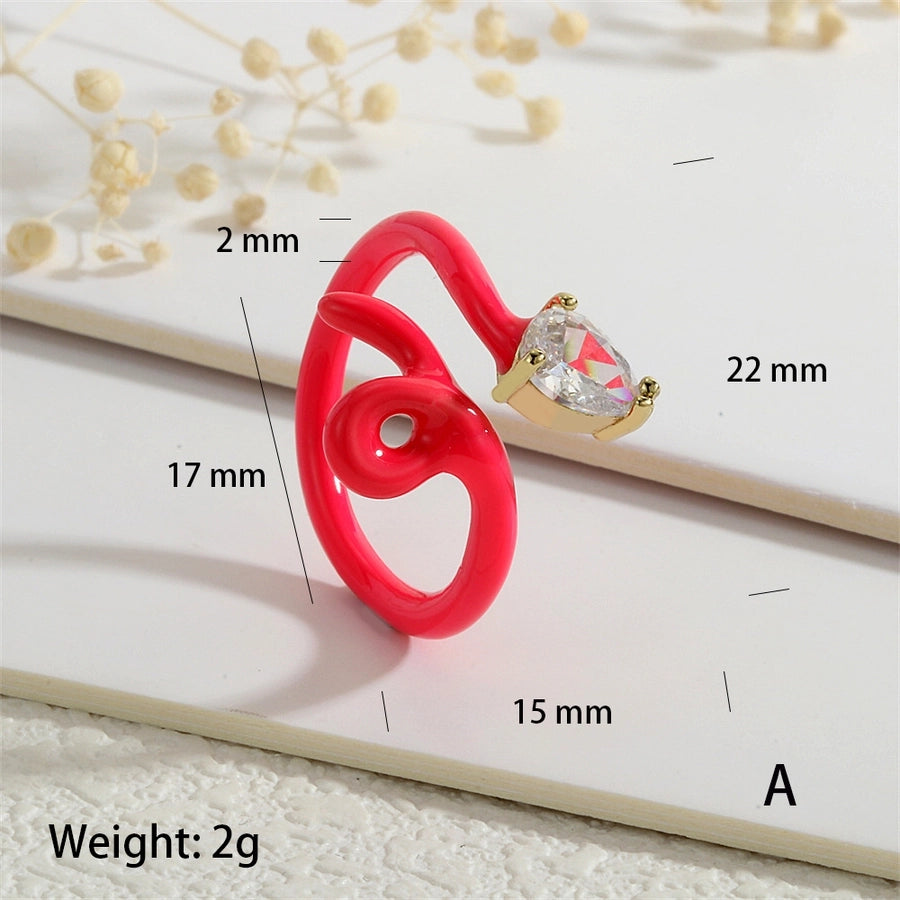 Copper Enamel Inlay Snake Zircon Open Rings