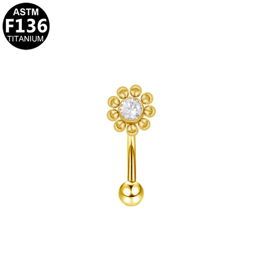 1 Piece Eyebrow Studs Casual Classic Style Oversized Sunflower Pure Titanium Titanium Alloy Zircon 14K Gold Plated White Gold Plated Eyebrow Studs