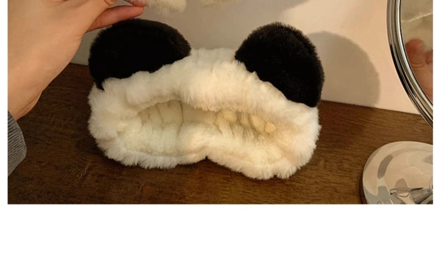Cute cartoon plush panda ear headband facial mask for washing autumn and winter wide-brimmed hair band female Net Red