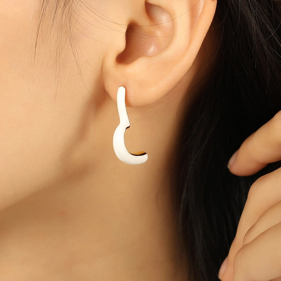 1 Pair IG Style Geometric Polishing Enamel Plating 304 Stainless Steel 18K Gold Plated Ear Studs